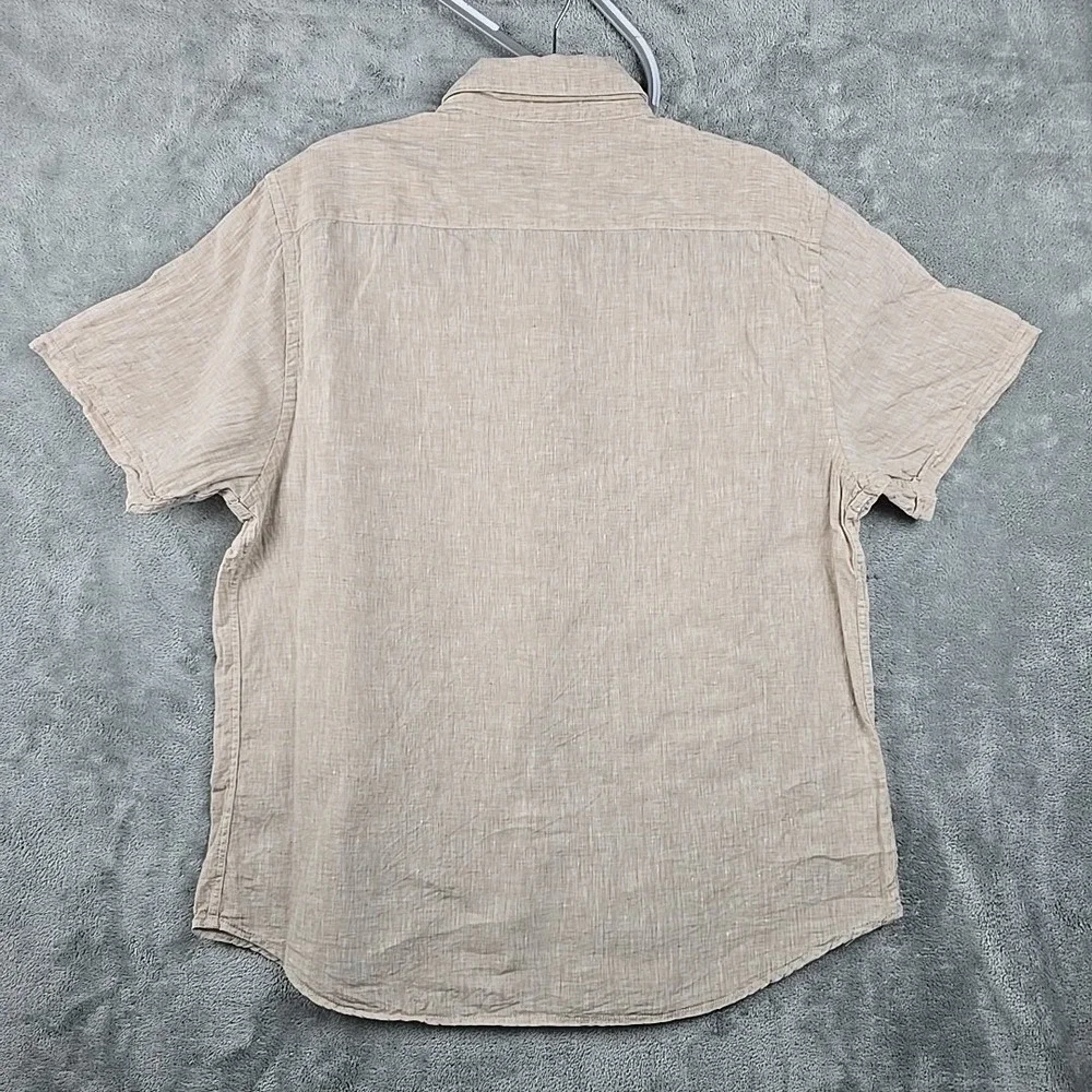 Porter &‎ Ash 100% Linen Shirt Mens XL Biege Lighteight Short Sleeve Button Up - Picture 2 of 9